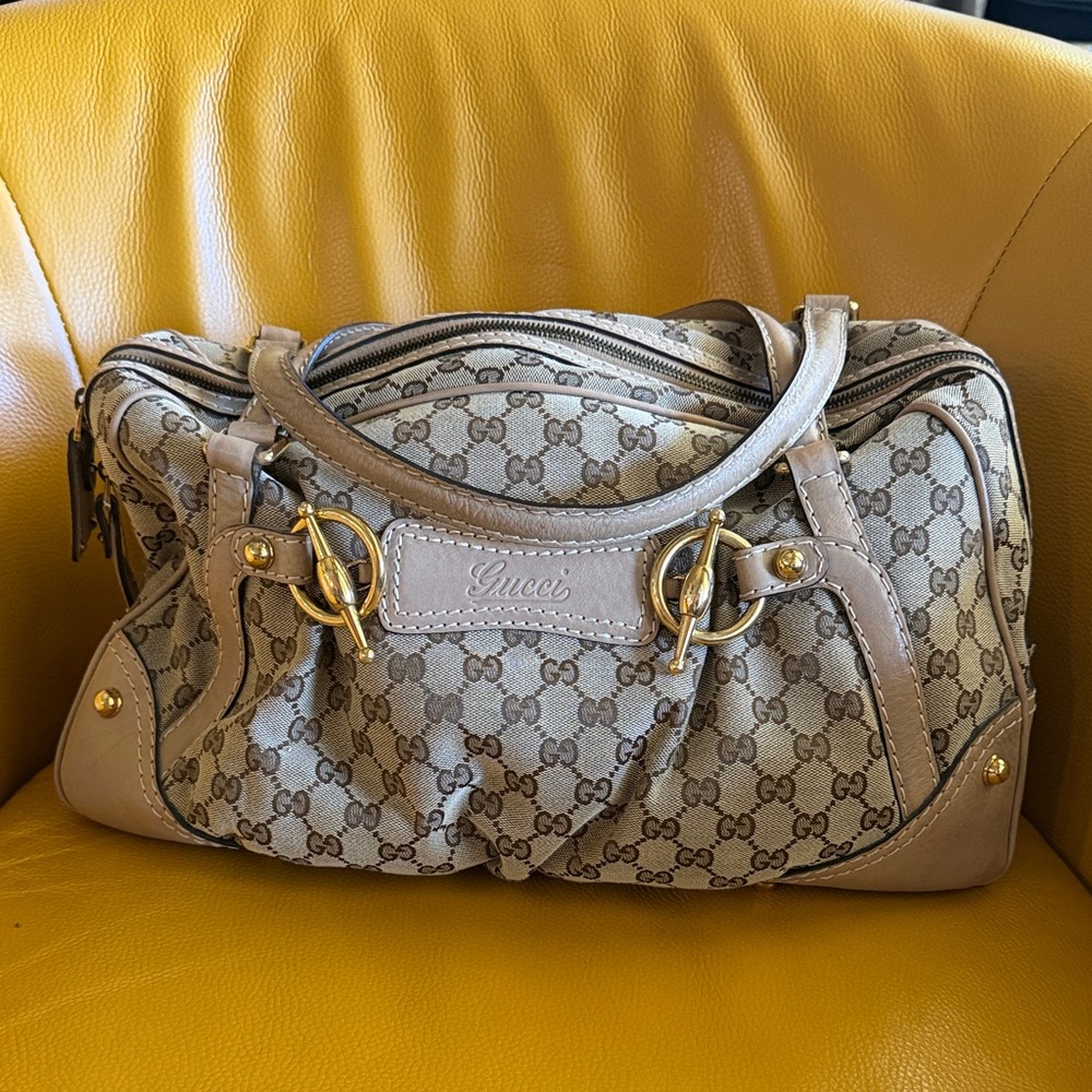 Gucci Beige and Brown Monogram Travel  Bag
